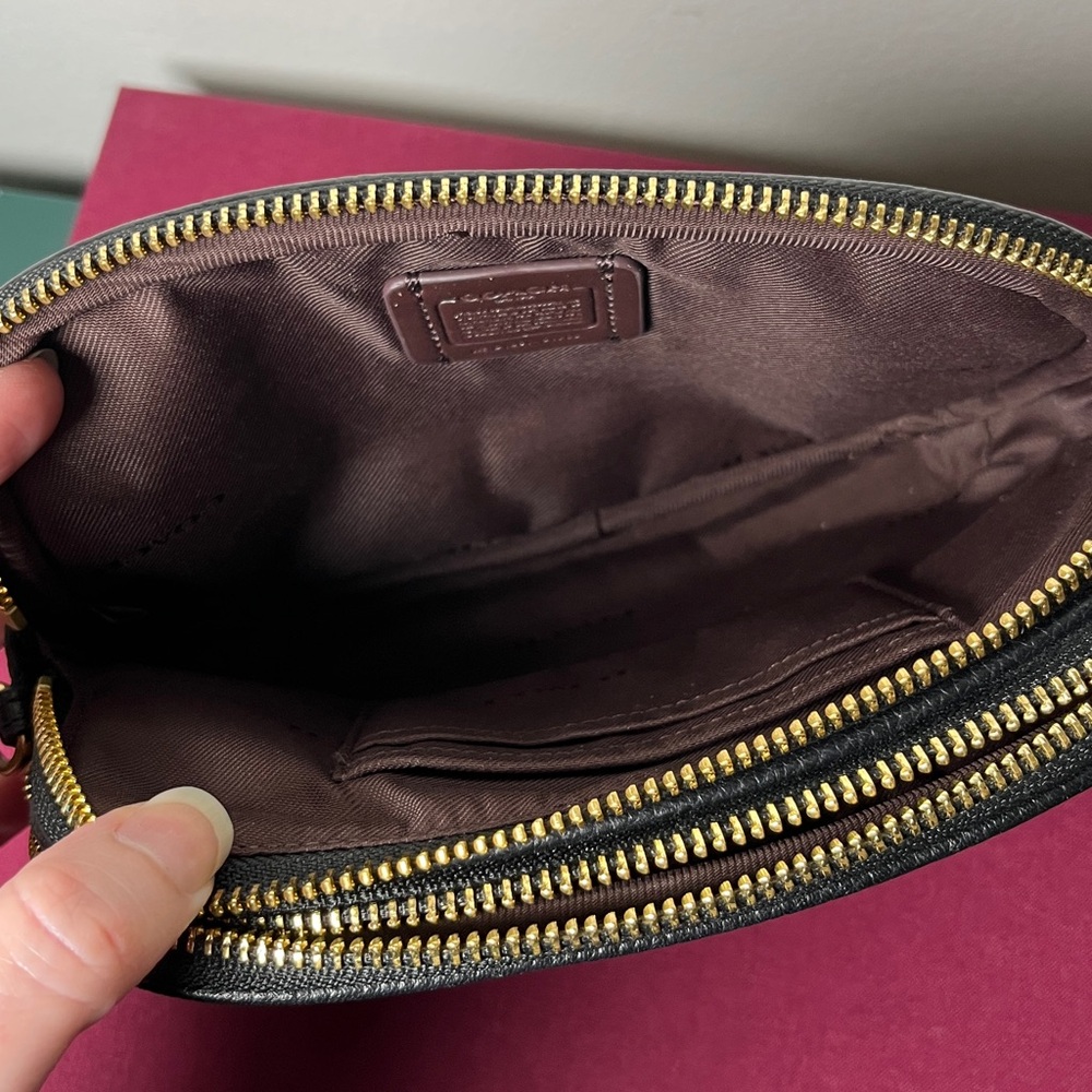 COACH Sadie Border BRDR Rivet Clutch Black Pebble Leather Crossbody *No Strap* - Picture 12 of 15